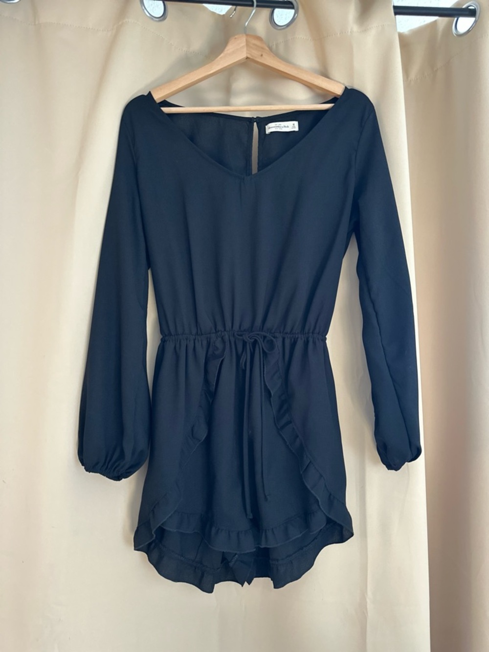 Abercrombie & Fitch Black Long Sleeve Ruffle Hem Romper